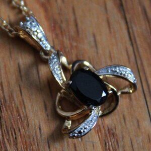 Unknown Brand Black Tourmaline Pendant 925S & Mix Steel Necklace